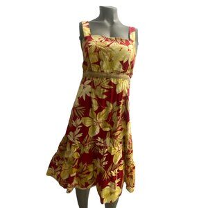 Vintage R&K Cotton Blend Red Floral‎ Hawaiian Sleeveless Dress Size 10